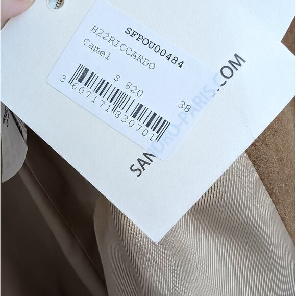 NWT Sandro Riccardo Camel Double-Breasted Wool Peacoat Felt Coat, sz FR 38/ US 6 - Picture 5 of 13